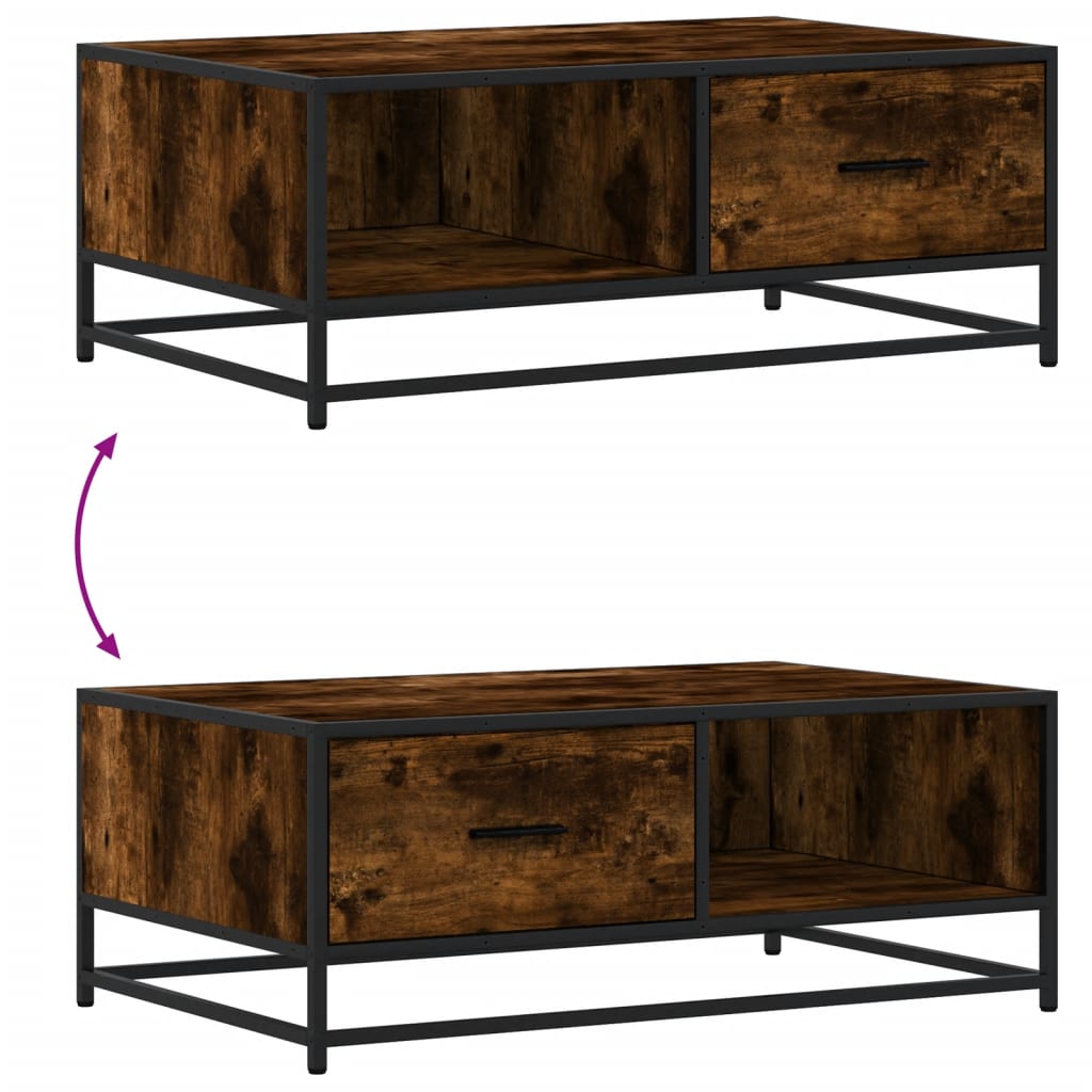 vidaXL Table basse chêne fumé 90x57x35 cm bois d'ingénierie et métal