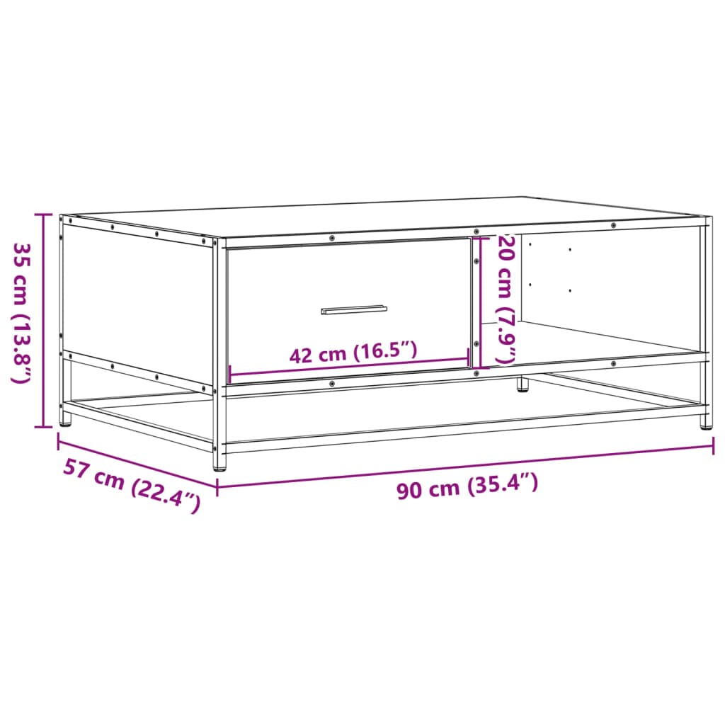vidaXL Couchtisch Grau Sonoma 90x57x35 cm Holzwerkstoff und Metall