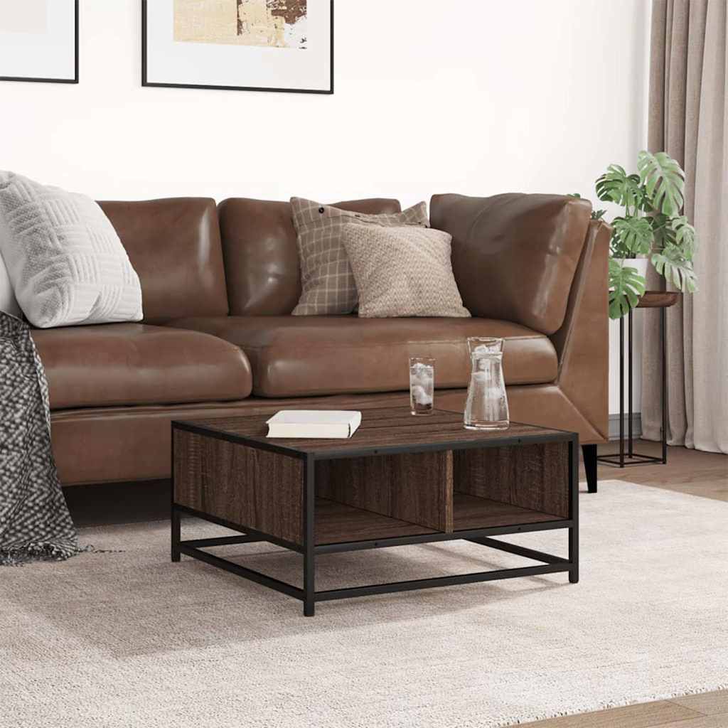 vidaXL Table basse Chêne brun 60,5x60,5x30 cm Bois d'ingénierie et métal