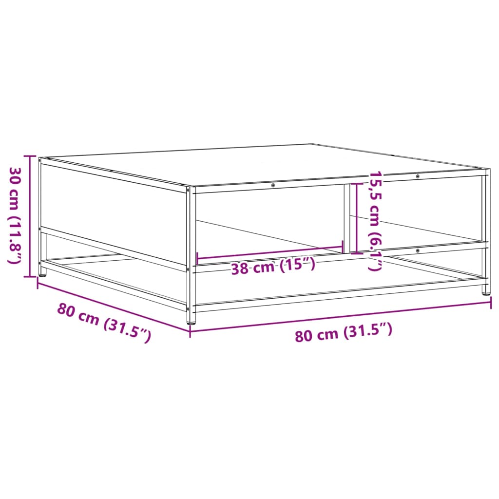 vidaXL Couchtisch Sonoma-Eiche 80x80x30 cm Holzwerkstoff und Metall
