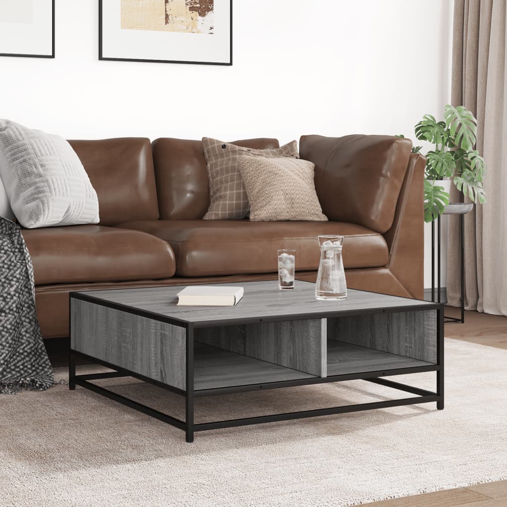 vidaXL Table basse grise aspect chêne sonoma 80x80x30 cm en bois d'ingénierie et métal