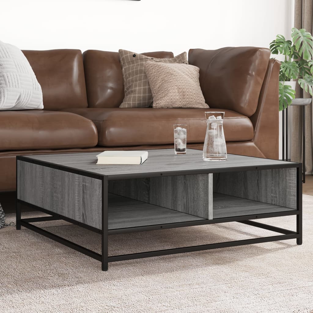 vidaXL Table basse grise aspect chêne sonoma 80x80x30 cm en bois d'ingénierie et métal