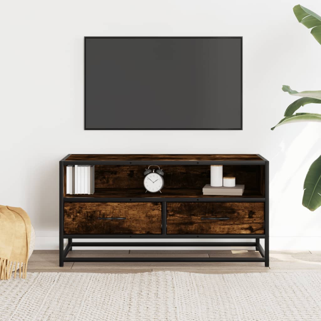 vidaXL Meuble TV chêne fumé 80x34,5x40 cm bois d'ingénierie et métal