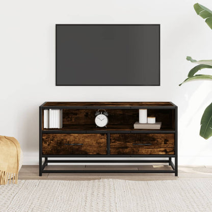 vidaXL Meuble TV chêne fumé 80x34,5x40 cm bois d'ingénierie et métal