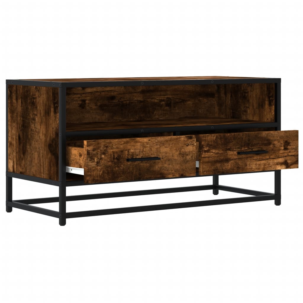 vidaXL Meuble TV chêne fumé 80x34,5x40 cm bois d'ingénierie et métal