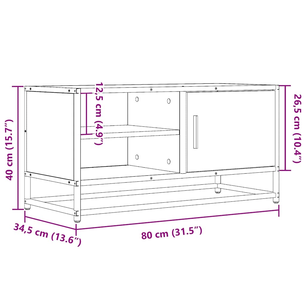 vidaXL TV-Schrank Grau Sonoma 80x34,5x40 cm Holzwerkstoff und Metall