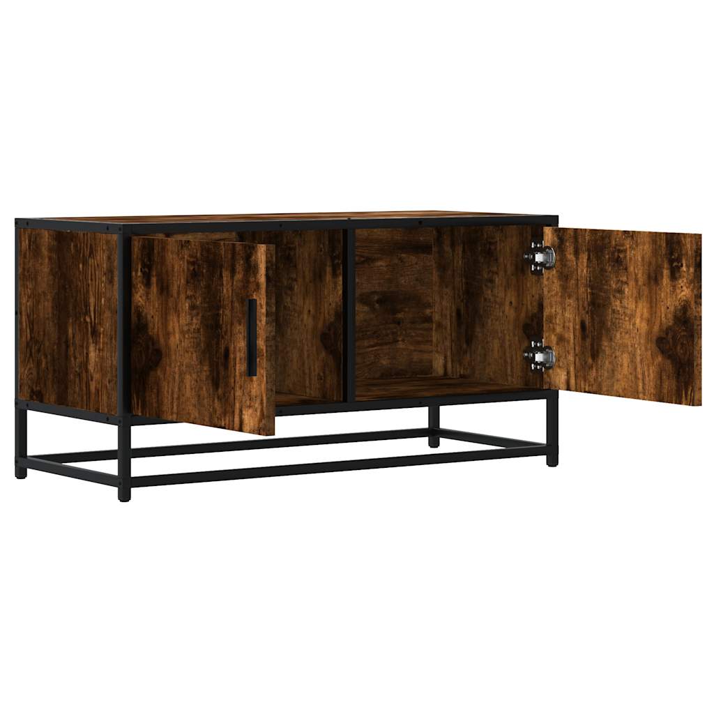 vidaXL Meuble TV chêne fumé 80x34,5x40 cm bois d'ingénierie et métal