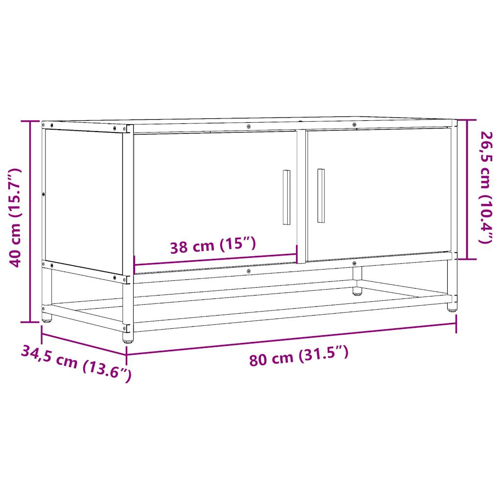 vidaXL Meuble TV chêne fumé 80x34,5x40 cm bois d'ingénierie et métal