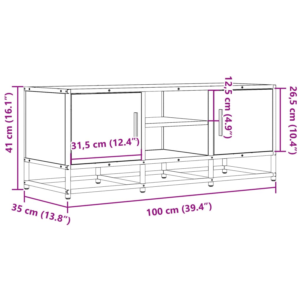 vidaXL Meuble TV Noir 100x35x41 cm Bois d'ingénierie et métal