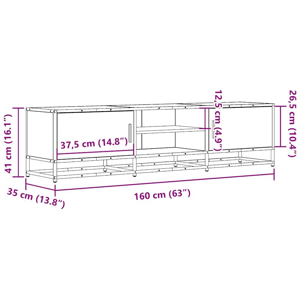 vidaXL Meuble TV chêne fumé 160x35x41 cm en bois d'ingénierie et métal