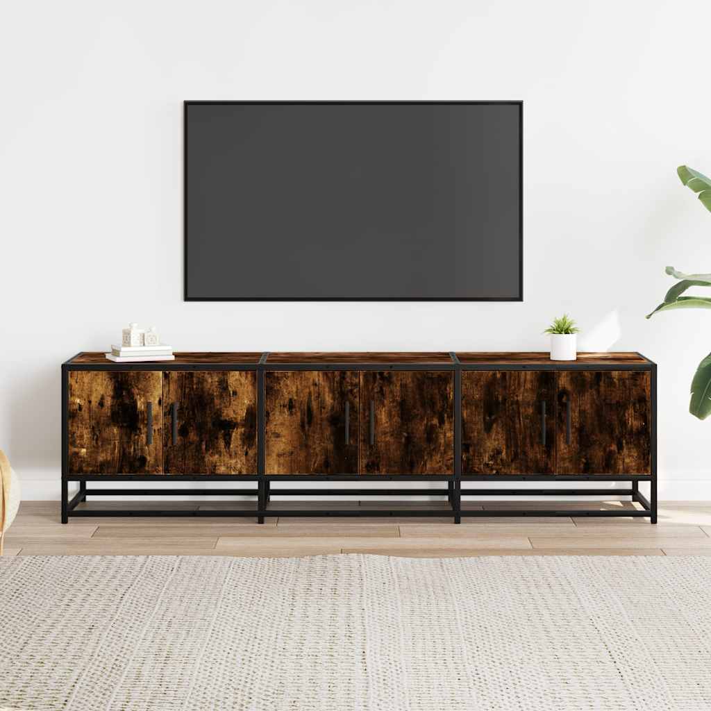 vidaXL Meuble TV chêne fumé 150x35x41 cm en bois d'ingénierie et métal