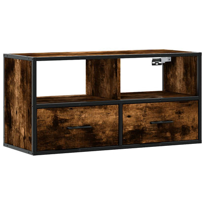vidaXL Meuble TV chêne fumé 80x31x39,5 cm bois d'ingénierie et métal