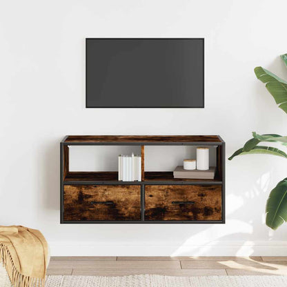 vidaXL Meuble TV chêne fumé 80x31x39,5 cm bois d'ingénierie et métal