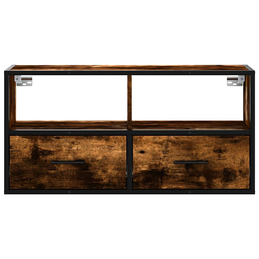 vidaXL Meuble TV chêne fumé 80x31x39,5 cm bois d'ingénierie et métal