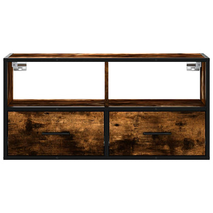 vidaXL Meuble TV chêne fumé 80x31x39,5 cm bois d'ingénierie et métal