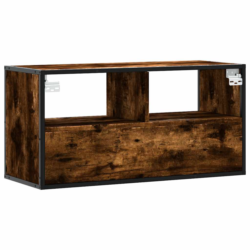vidaXL Meuble TV chêne fumé 80x31x39,5 cm bois d'ingénierie et métal