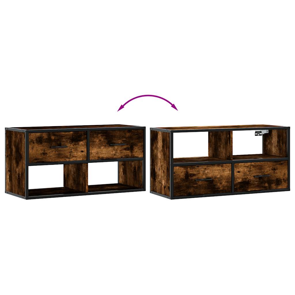 vidaXL Meuble TV chêne fumé 80x31x39,5 cm bois d'ingénierie et métal