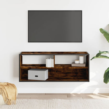 vidaXL Meuble TV chêne fumé 100x31x39,5 cm, bois d'ingénierie et métal