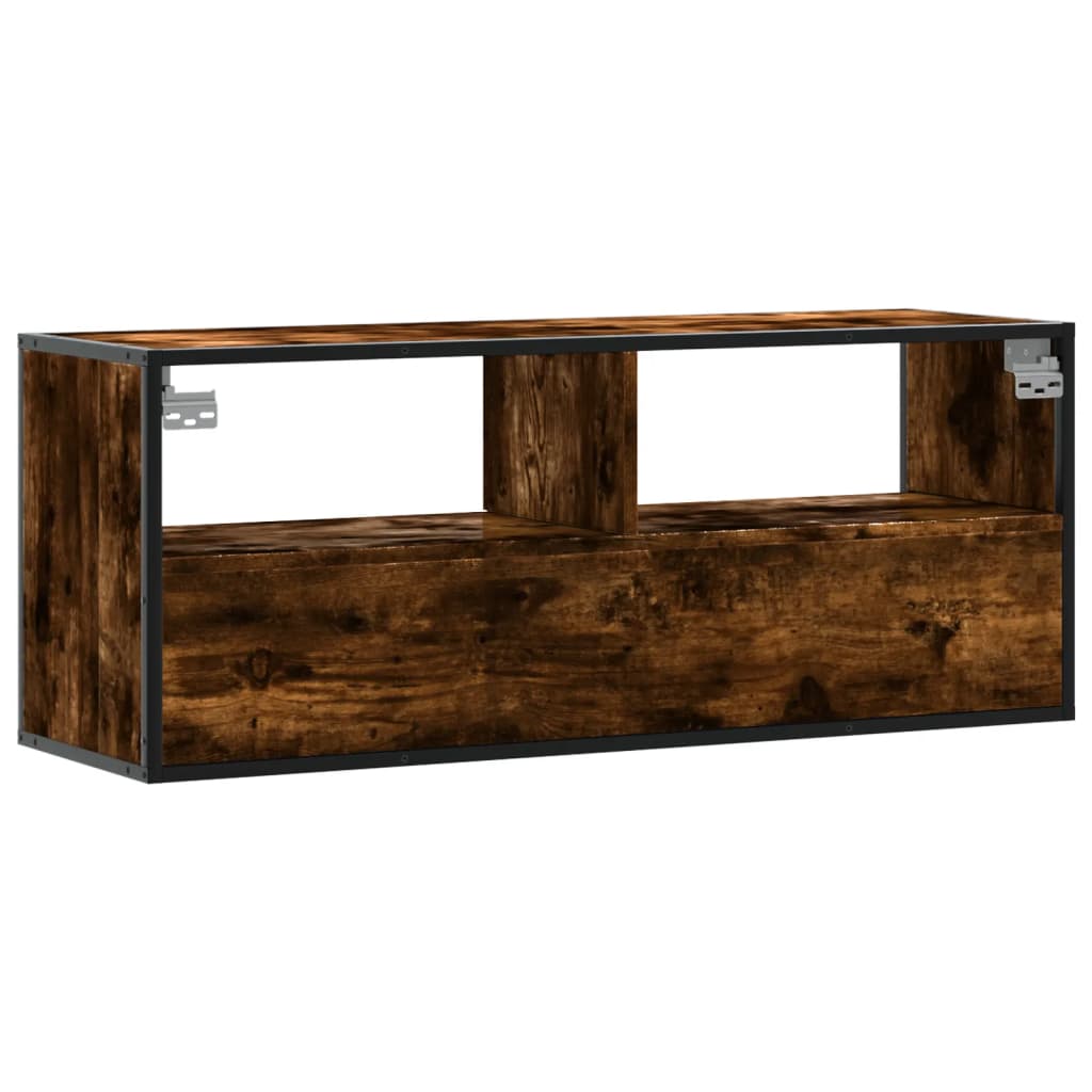 vidaXL Meuble TV chêne fumé 100x31x39,5 cm, bois d'ingénierie et métal