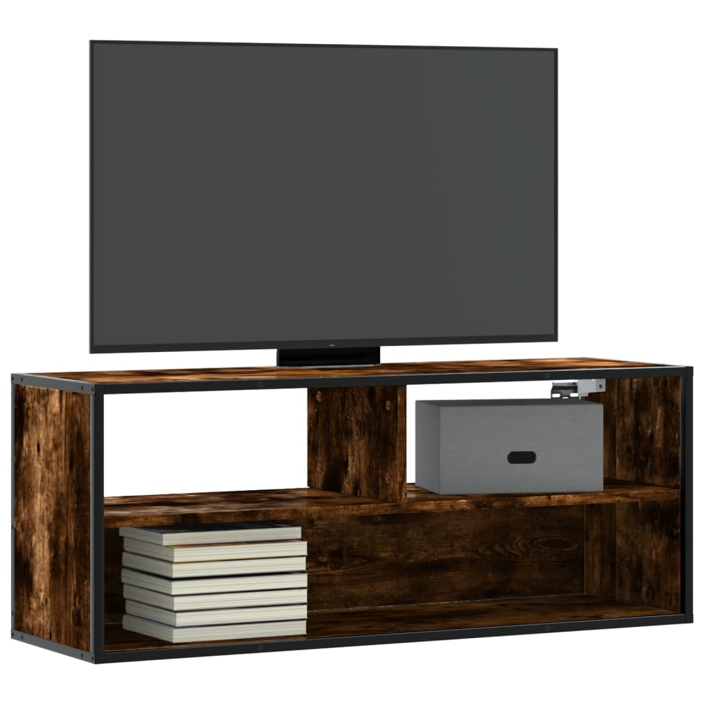 vidaXL Meuble TV chêne fumé 100x31x39,5 cm, bois d'ingénierie et métal