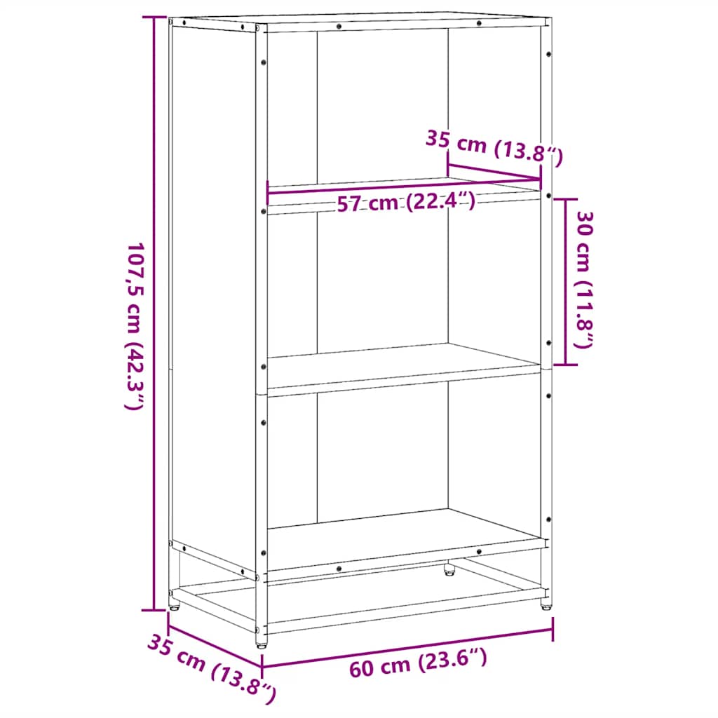 vidaXL Bücherregal Räuchereiche 60x35x107,5 cm Holzwerkstoff