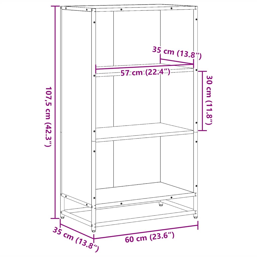 vidaXL Bücherregal Grau Sonoma 60x35x107,5 cm Holzwerkstoff
