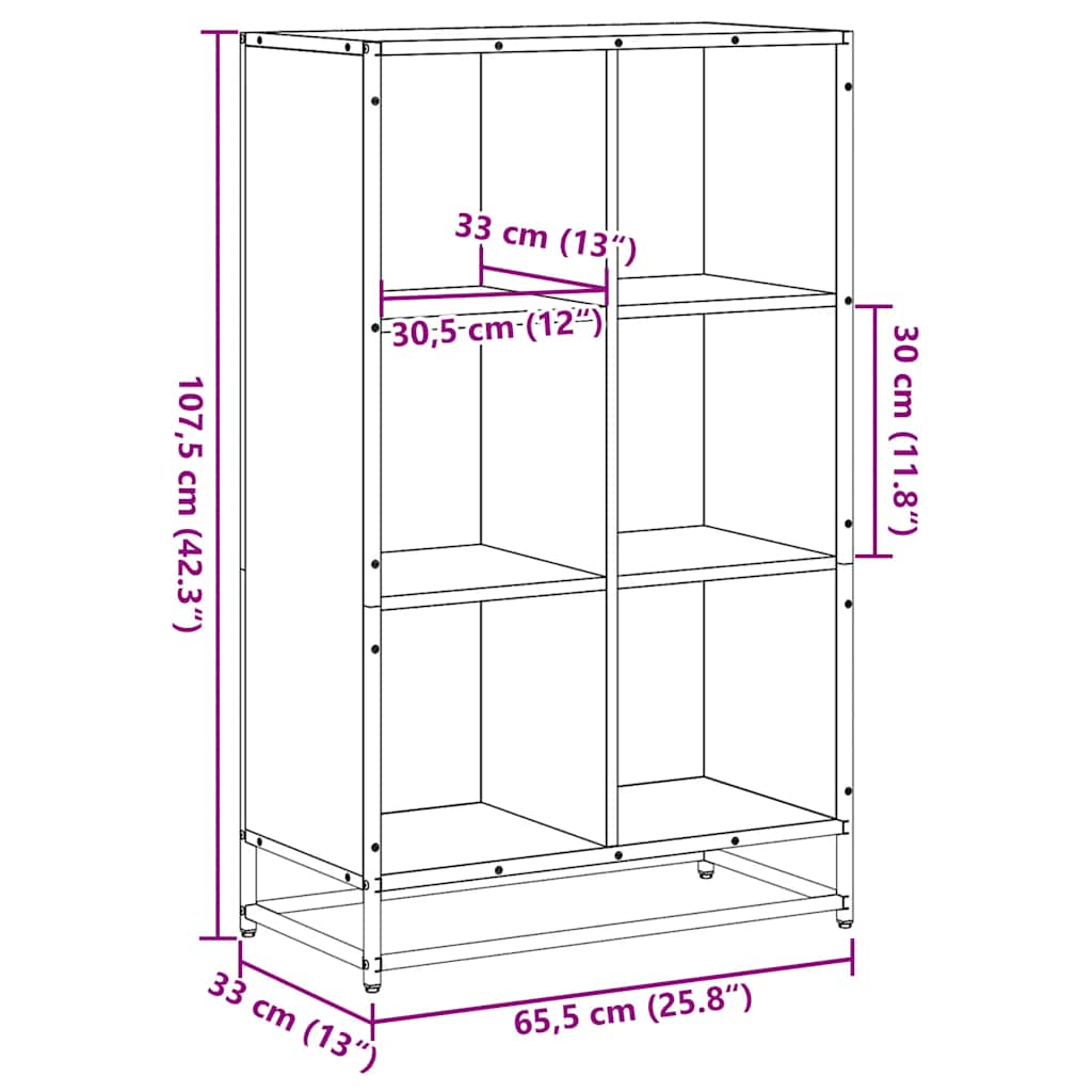 vidaXL Bibliothèque chêne fumé 65,5x33x107,5 cm bois d'ingénierie