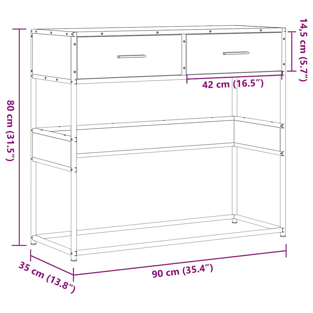 vidaXL Console Chêne fumé 90x35x80 cm Bois d'ingénierie
