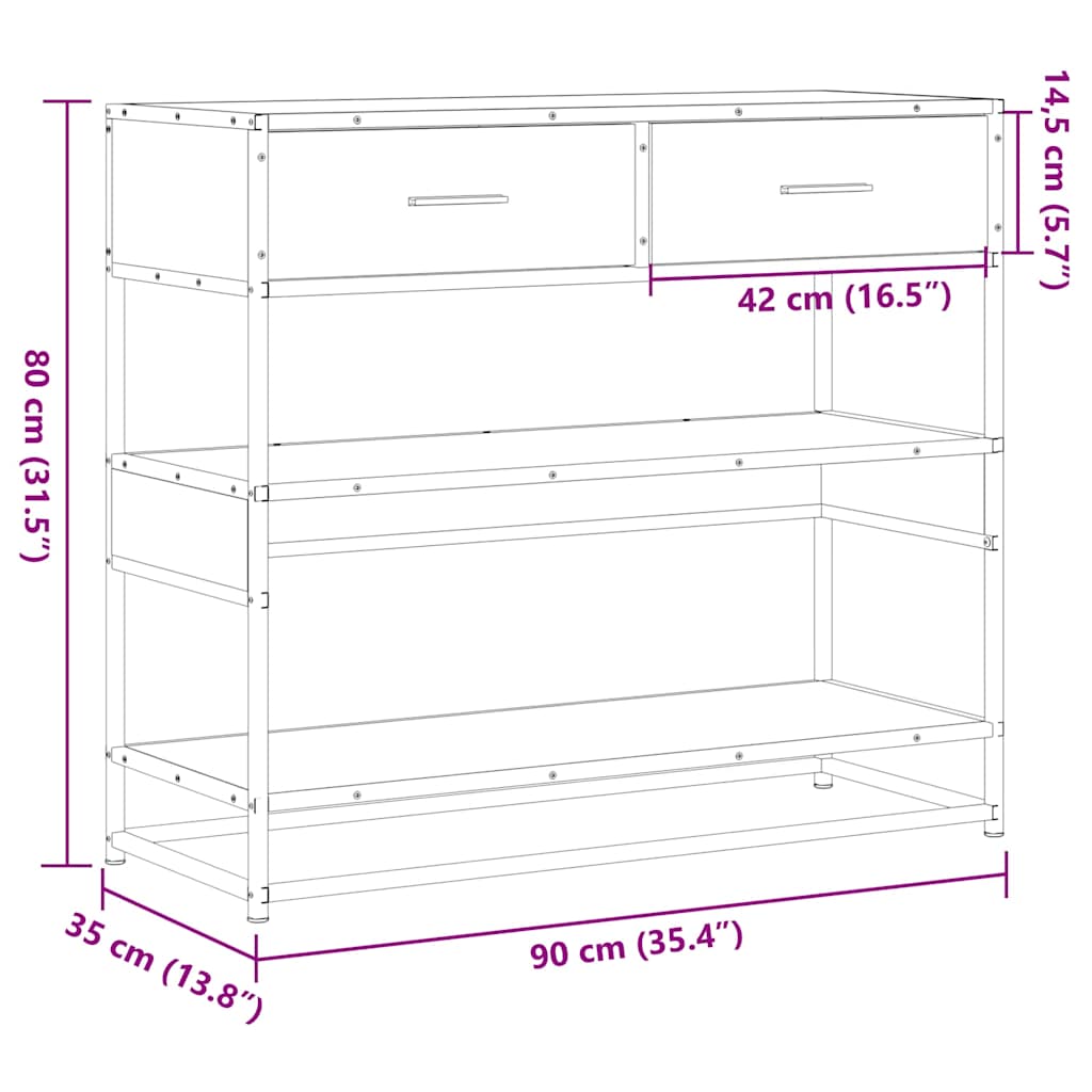 vidaXL Konsolentisch Braun Eichen-Optik 90x35x80 cm Holzwerkstoff