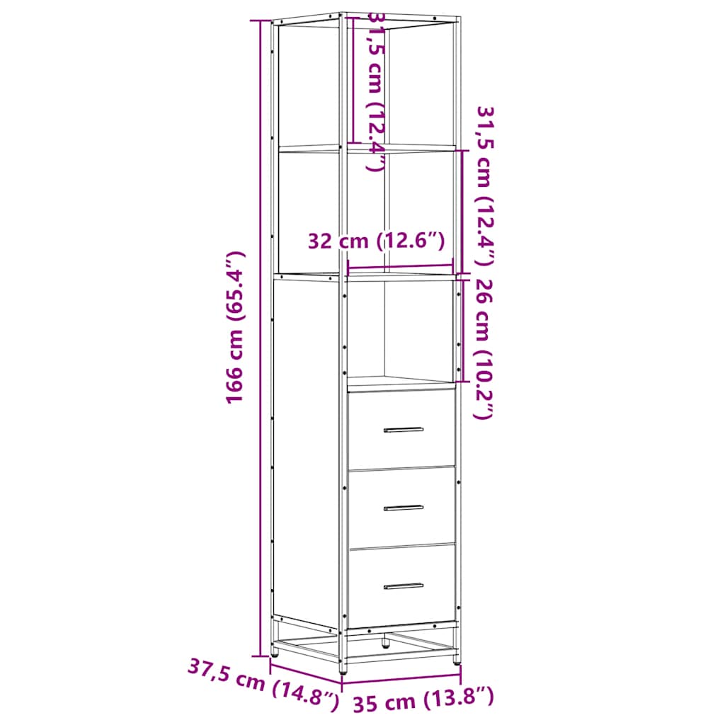 vidaXL Meuble de salle de bain chêne Sonoma 35x37,5x166 cm Aggloméré