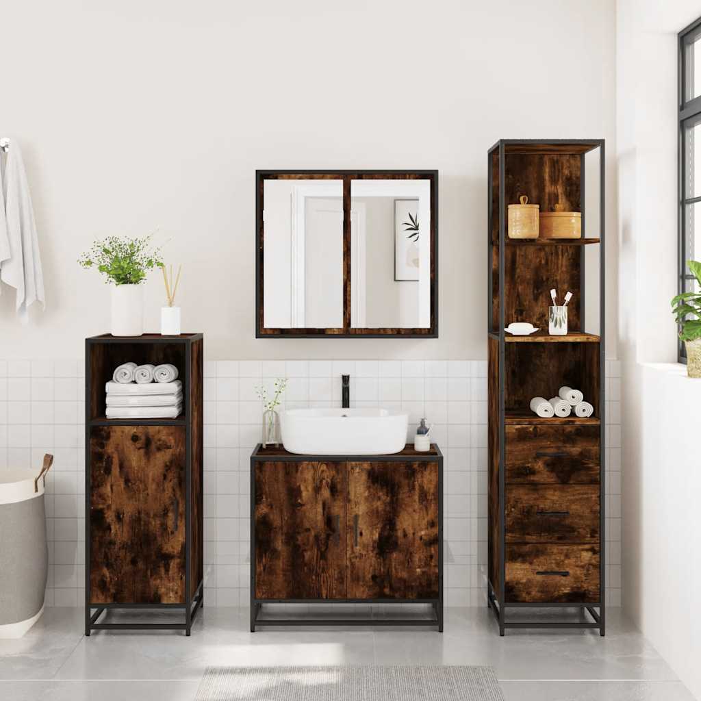 vidaXL Meuble de salle de bain chêne fumé 35x37,5x166 cm bois d'ingénierie