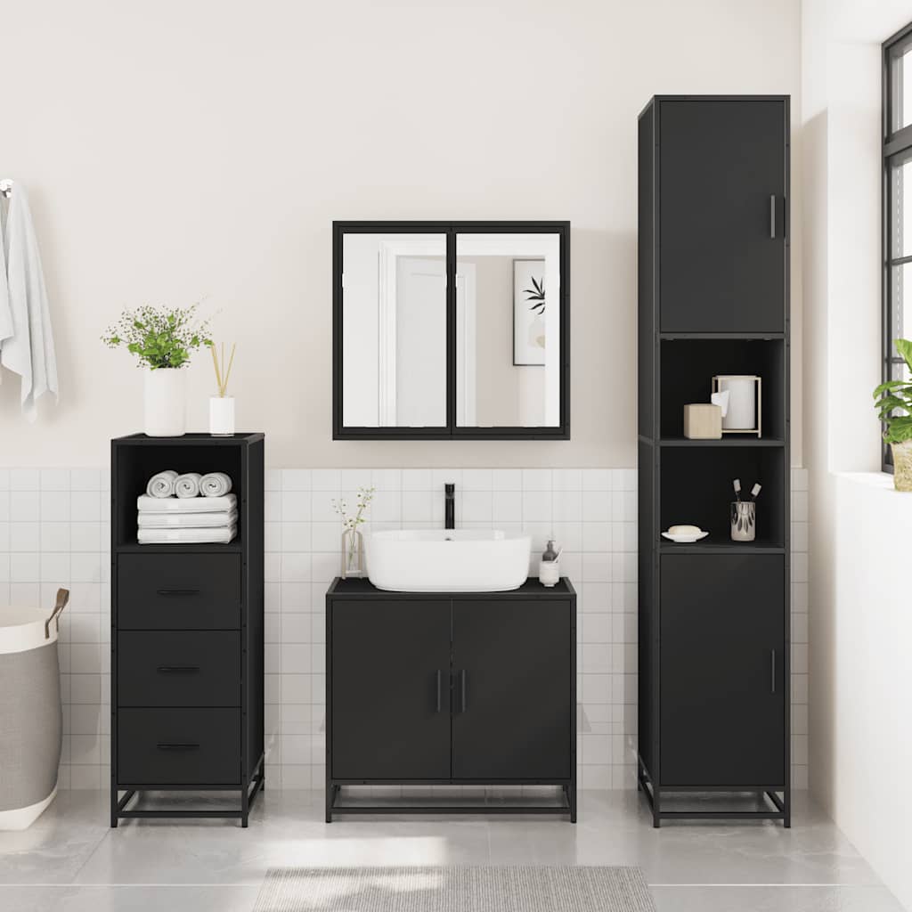 vidaXL Meuble de salle de bain noir 35x37,5x100 cm en bois d'ingénierie