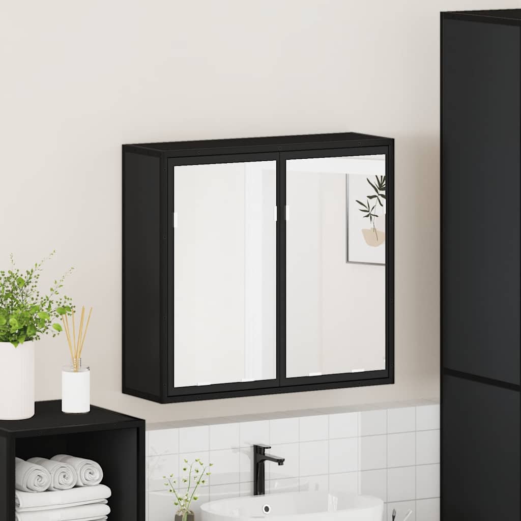 vidaXL Spiegelschrank Schwarz 65x20x60 cm Holzwerkstoff