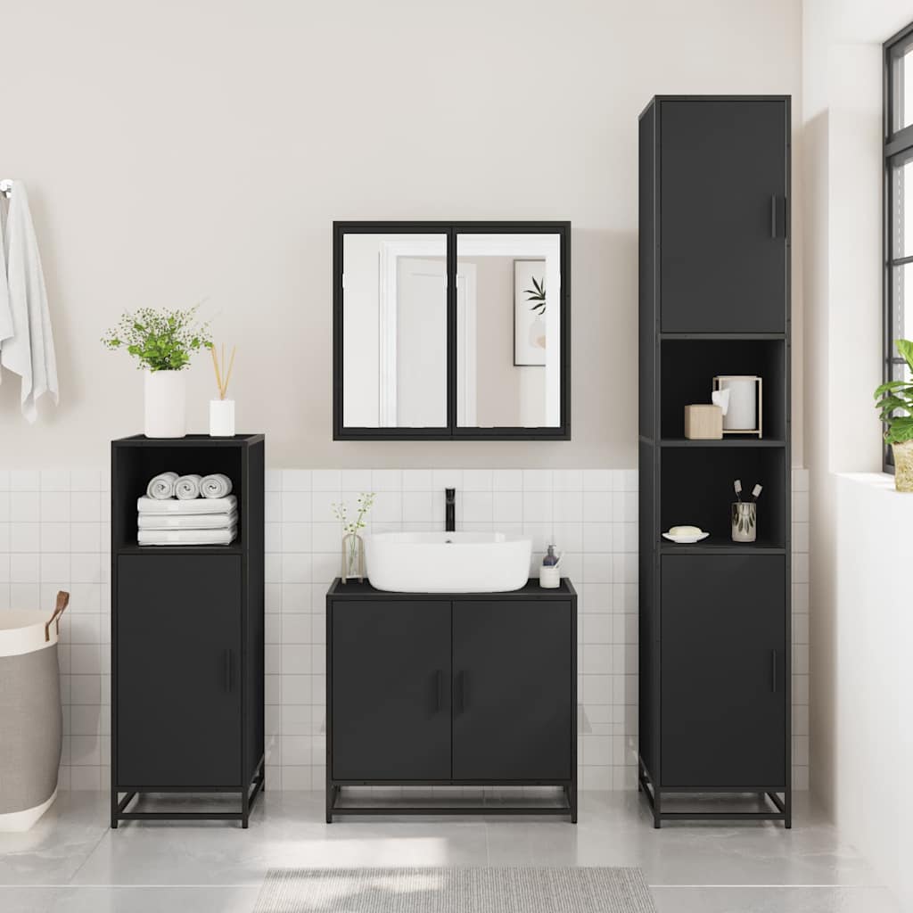 vidaXL Spiegelschrank Schwarz 65x20x60 cm Holzwerkstoff