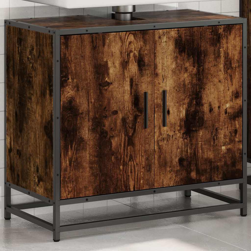 vidaXL Waschbeckenunterschrank Räuchereiche 65x33x60 cm Holzwerkstoff