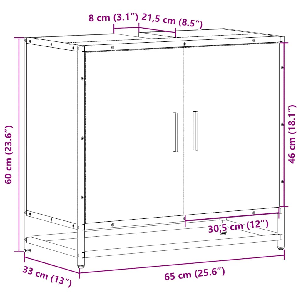 vidaXL Waschbeckenunterschrank Räuchereiche 65x33x60 cm Holzwerkstoff