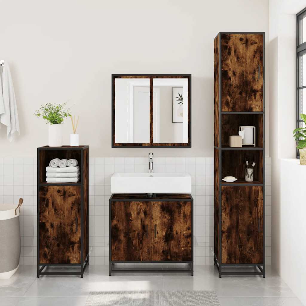 vidaXL Waschbeckenunterschrank Räuchereiche 65x33x60 cm Holzwerkstoff