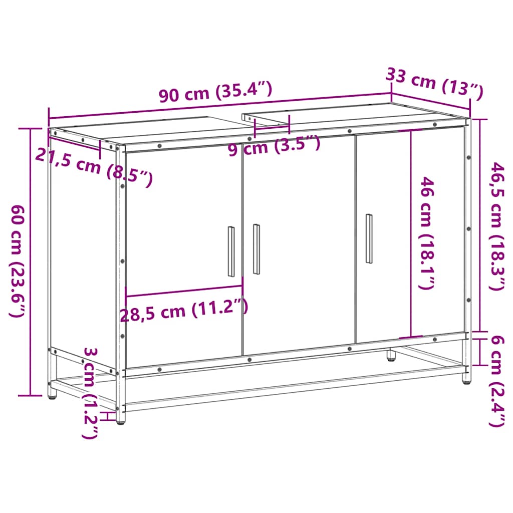 vidaXL Meuble sous-lavabo chêne Sonoma 90 x 33 x 60 cm en bois d'ingénierie