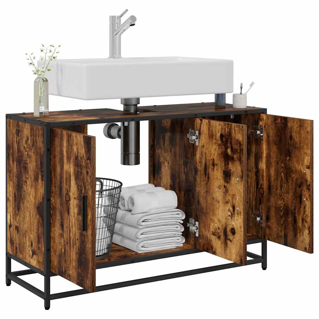 vidaXL Waschbeckenunterschrank Räuchereiche 90x33x60 cm Holzwerkstoff