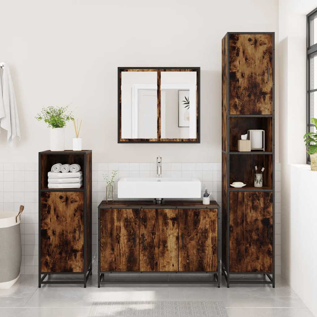 vidaXL Waschbeckenunterschrank Räuchereiche 90x33x60 cm Holzwerkstoff