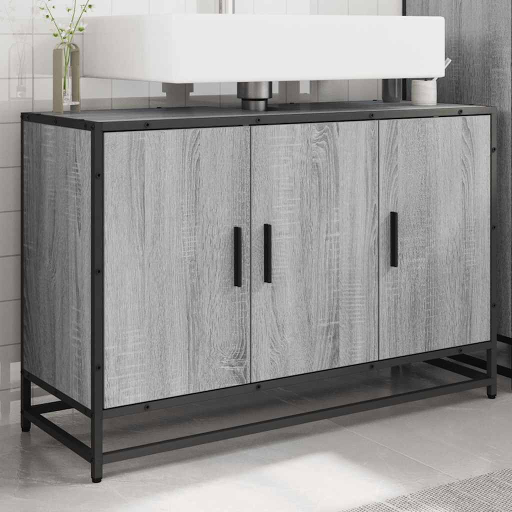 vidaXL Waschbeckenunterschrank Grau Sonoma 90x33x60 cm Holzwerkstoff