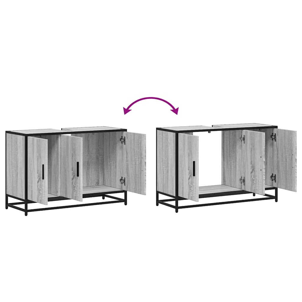 vidaXL Waschbeckenunterschrank Grau Sonoma 90x33x60 cm Holzwerkstoff