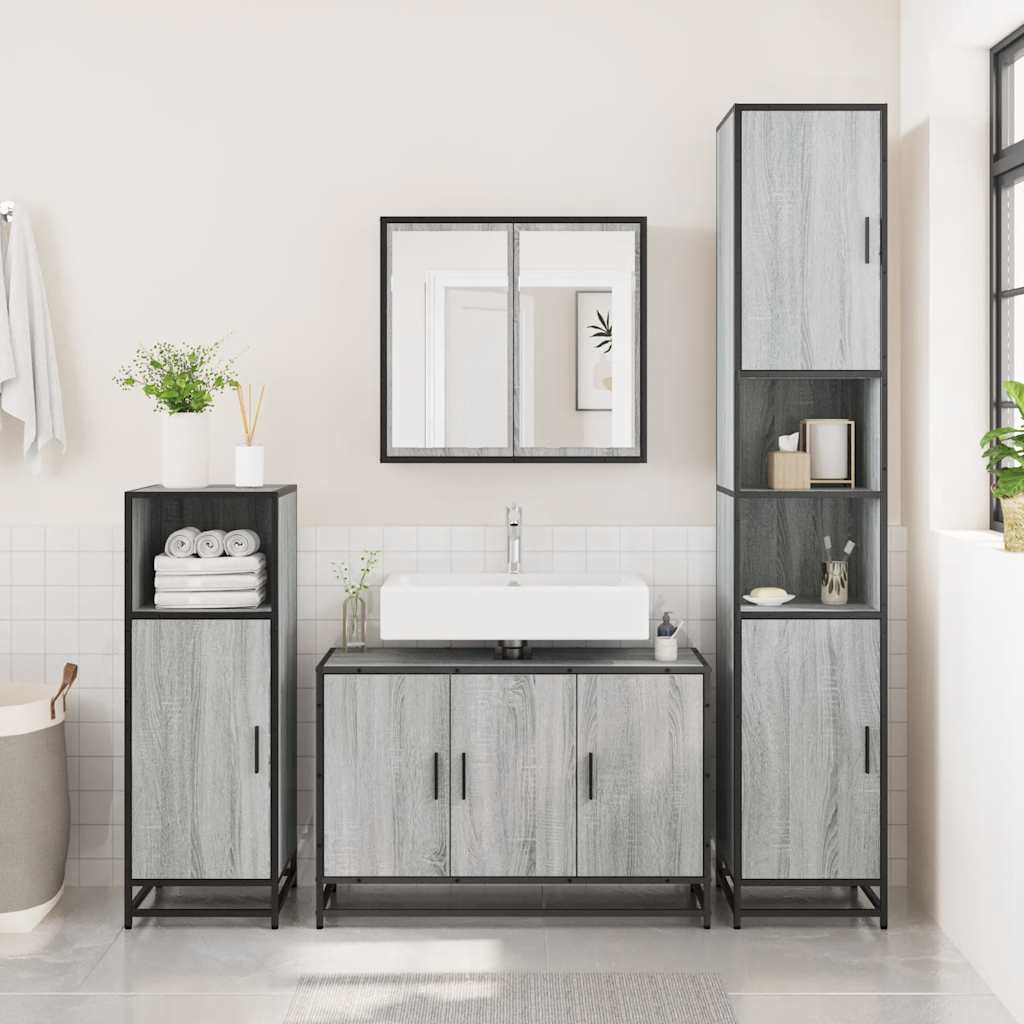 vidaXL Waschbeckenunterschrank Grau Sonoma 90x33x60 cm Holzwerkstoff
