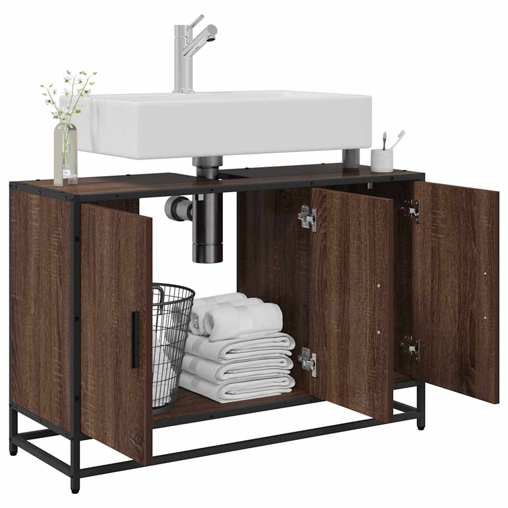 vidaXL Waschbeckenunterschrank Braun Eichen-Optik 90x33x60 cm