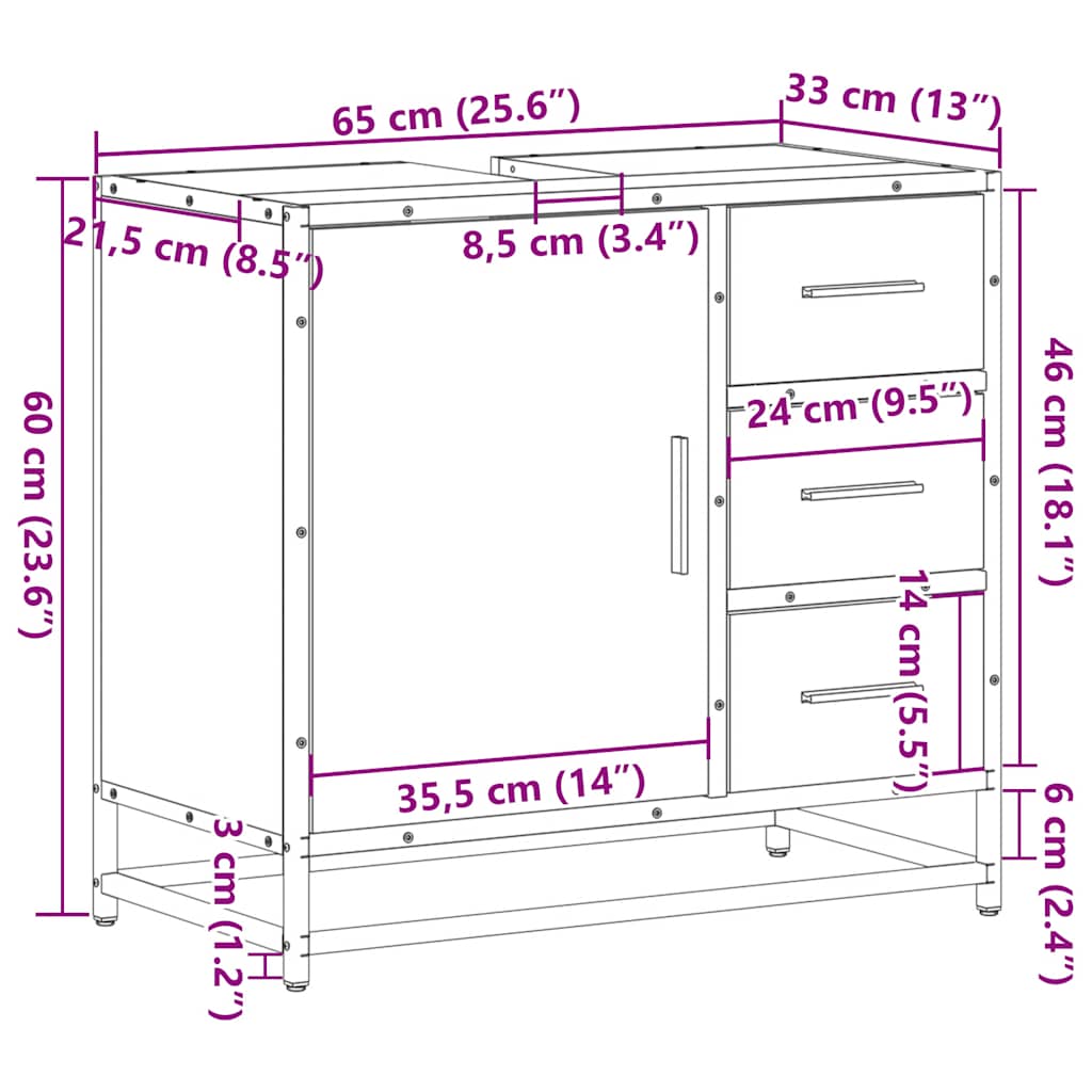 vidaXL Badschrank Sonoma-Eiche 65x33x60 cm Holzwerkstoff