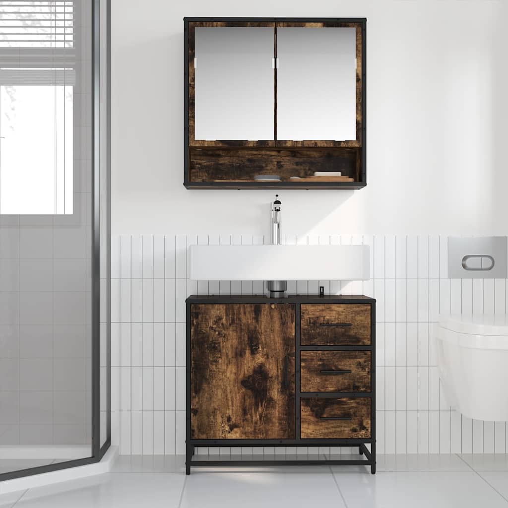 vidaXL Waschbeckenunterschrank Räuchereiche 65x33x60 cm Holzwerkstoff