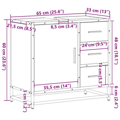 vidaXL Waschbeckenunterschrank Räuchereiche 65x33x60 cm Holzwerkstoff
