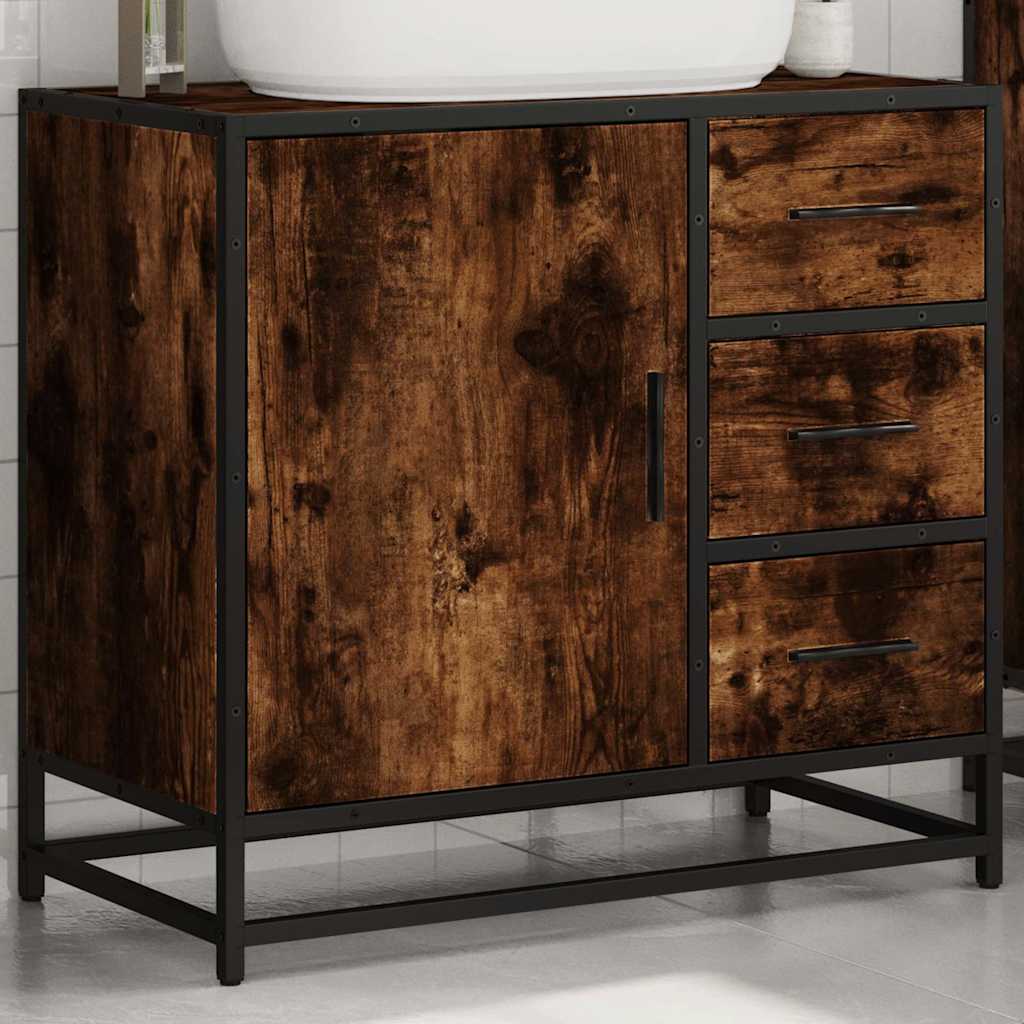 vidaXL Waschbeckenunterschrank Räuchereiche 65x33x60 cm Holzwerkstoff