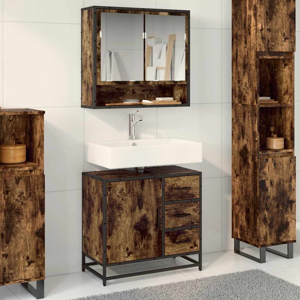 vidaXL Waschbeckenunterschrank Räuchereiche 65x33x60 cm Holzwerkstoff