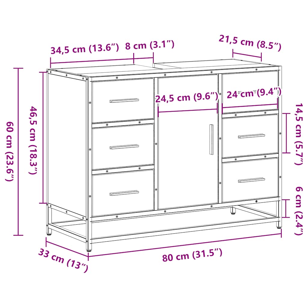 vidaXL Meuble sous-lavabo chêne Sonoma 80x33x60 cm Bois d'ingénierie